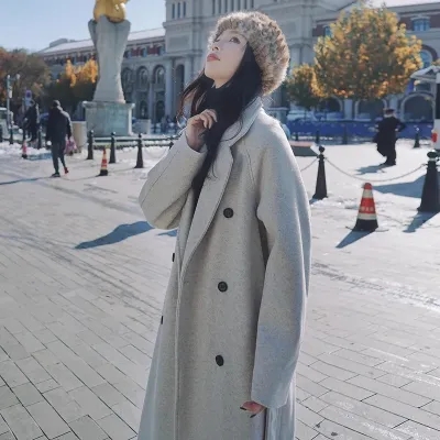 毛呢外套女中長款2023年秋冬季新款韓版加厚夾棉赫本風毛呢子大衣