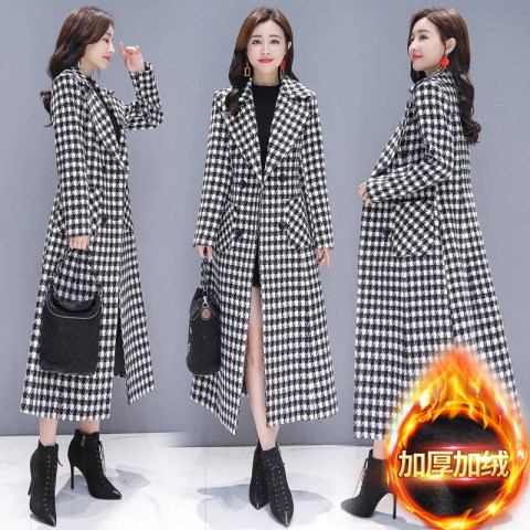 Composite 2023 new plaid thickened coat women's long slim fit fashionable houndstooth wool coat trend