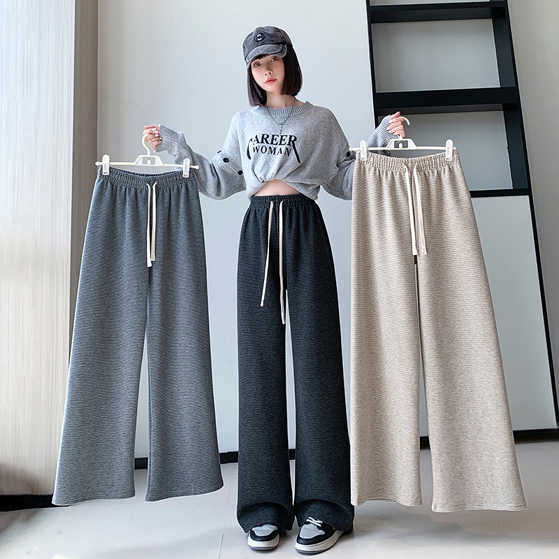 實拍加厚糯米褲闊腿褲女2023秋冬高腰寬鬆垂感休閒褲慵懶風拖地褲