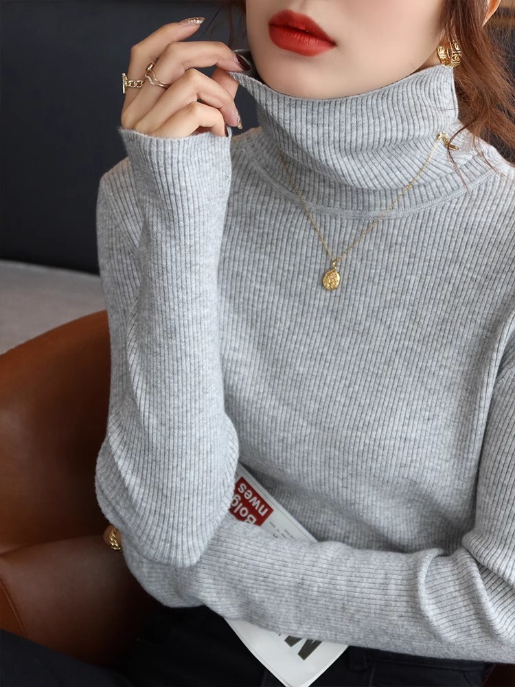 Turtleneck sweater women's autumn and winter 2023 new pile collar bottoming shirt, foreign style high-end inner top