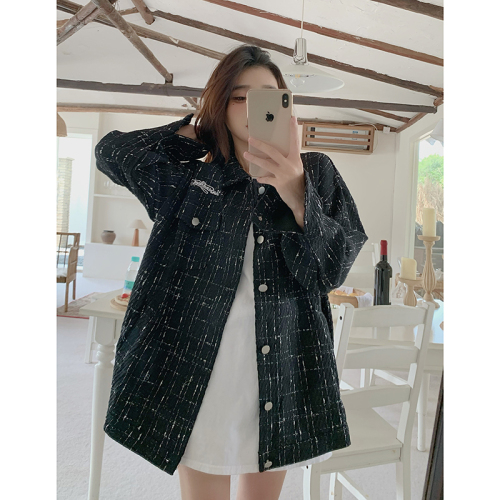 Actual shot Korean style chic jacket for women autumn new design high-end plaid shirt jacket
