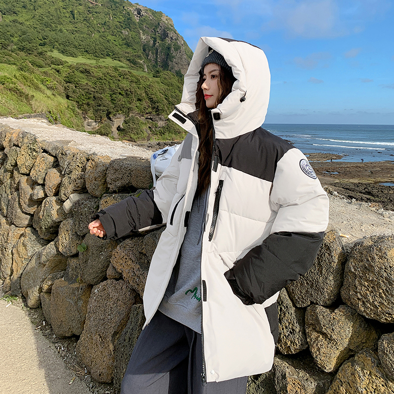 Real shot of down cotton coat for women ins 2023 Korean version new design letter contrasting large size cotton coat work jacket