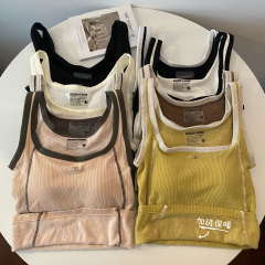 Actual shot~Autumn and winter simple printed velvet thickened close-fitting inner wear with chest pad thermal vest bottoming shirt for women