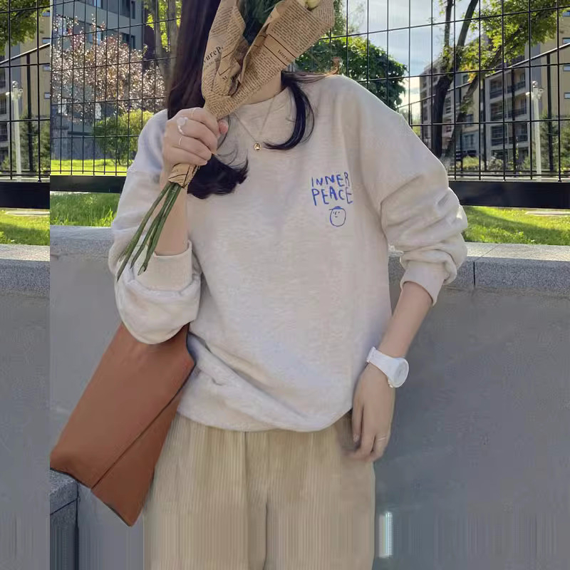 官圖  秋裝薄款衛衣女大碼 後包領 拉肩線 M-XXXL