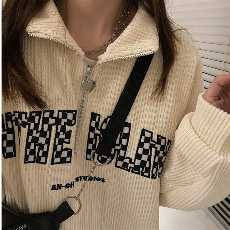 8224# 已出貨 燈芯絨 翻領衛衣女春秋小個子寬鬆甜酷ins潮上衣