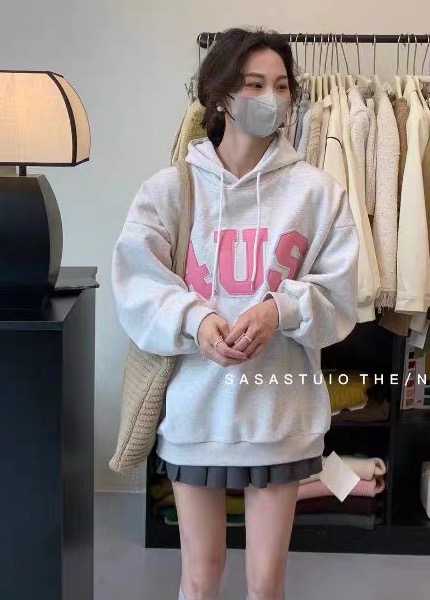 2023秋冬美式復古純棉連帽衛衣女慵懶風上衣ins