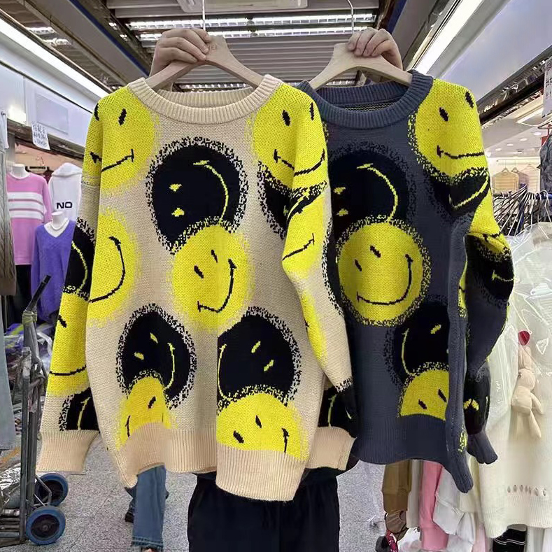 Smiley®笑臉2023秋季新款潮流撞色提花圓領毛衣