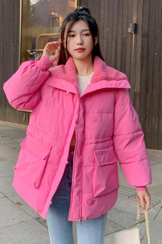 Actual shot of 2023 European new style loose casual mid-length down jacket warm large pocket waist coat for women