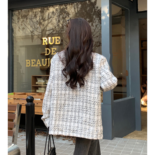 Real shot of Korean style small fragrant style sub-jacket for women autumn new jacket retro workwear top