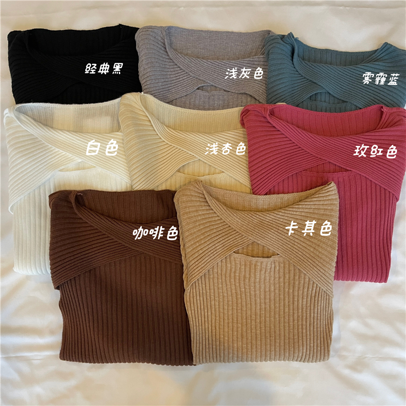 Actual photos of autumn clothing, discreet design, hollow knitted sweaters, slim-fitting tops