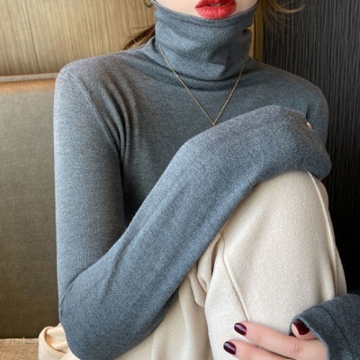 Turtleneck bottoming shirt for women in spring, autumn and winter, long-sleeved knitted top, loose and versatile, fashionable, pile-neck sweater