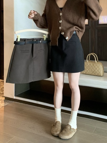 Real shot ~ A-line thick woolen suit short skirt high-waisted slimming skirt