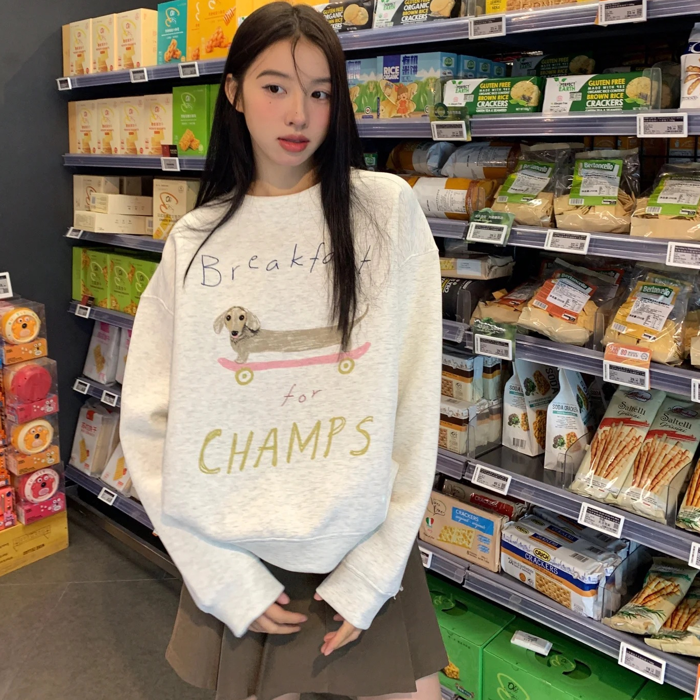 Anti-cotton Chinese cotton composite milk silk 300g/silver fox velvet 400g round neck sweatshirt for women