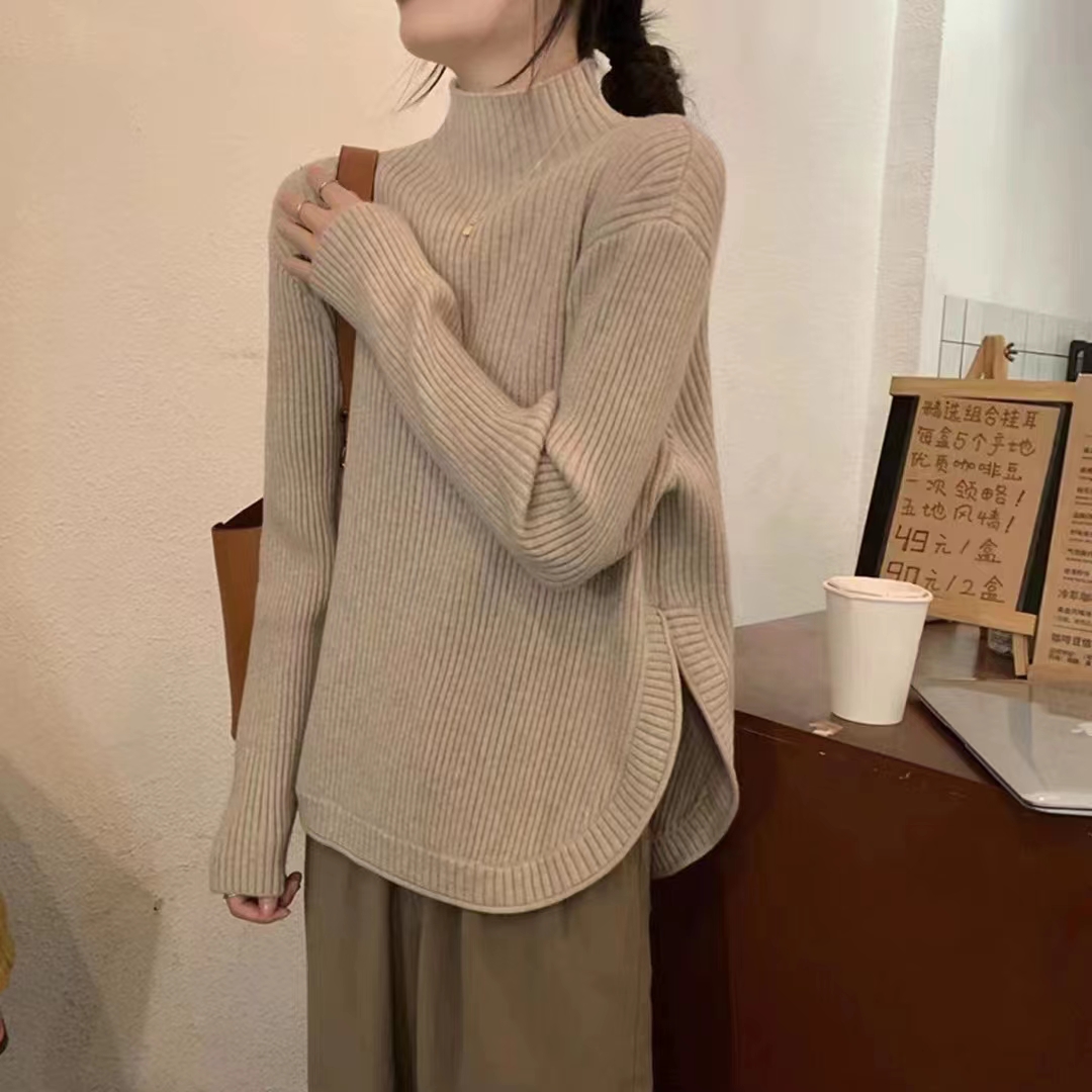 半高領上衣長袖打底衫寬鬆百搭