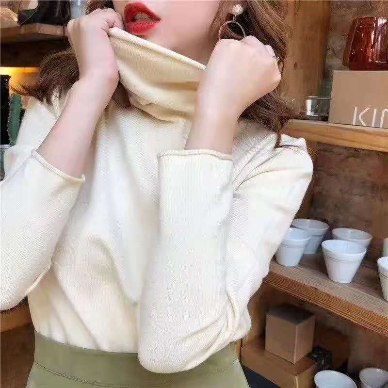 Turtleneck bottoming shirt for women in spring, autumn and winter, long-sleeved knitted top, loose and versatile, fashionable, pile-neck sweater