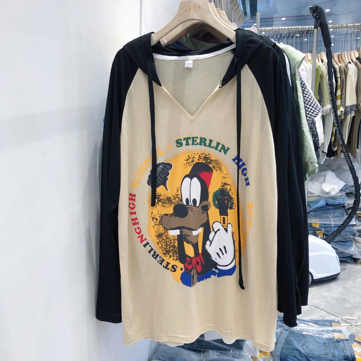 插肩袖連帽防曬衣女韓版卡通印花高飛狗T恤薄款寬鬆大碼長袖罩衫