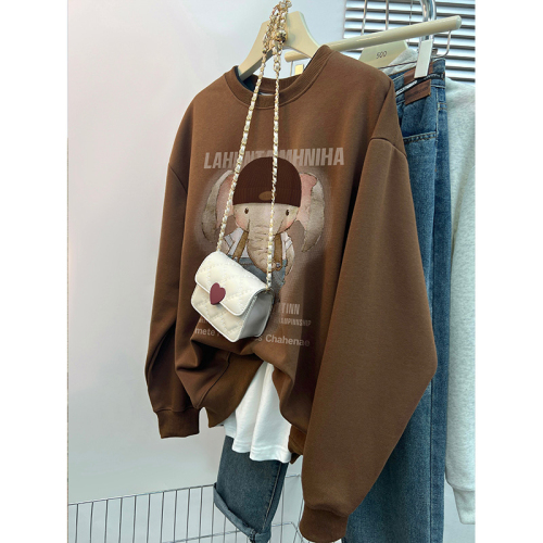 Chinese cotton composite silver fox velvet new autumn and winter loose round neck sweatshirt for women