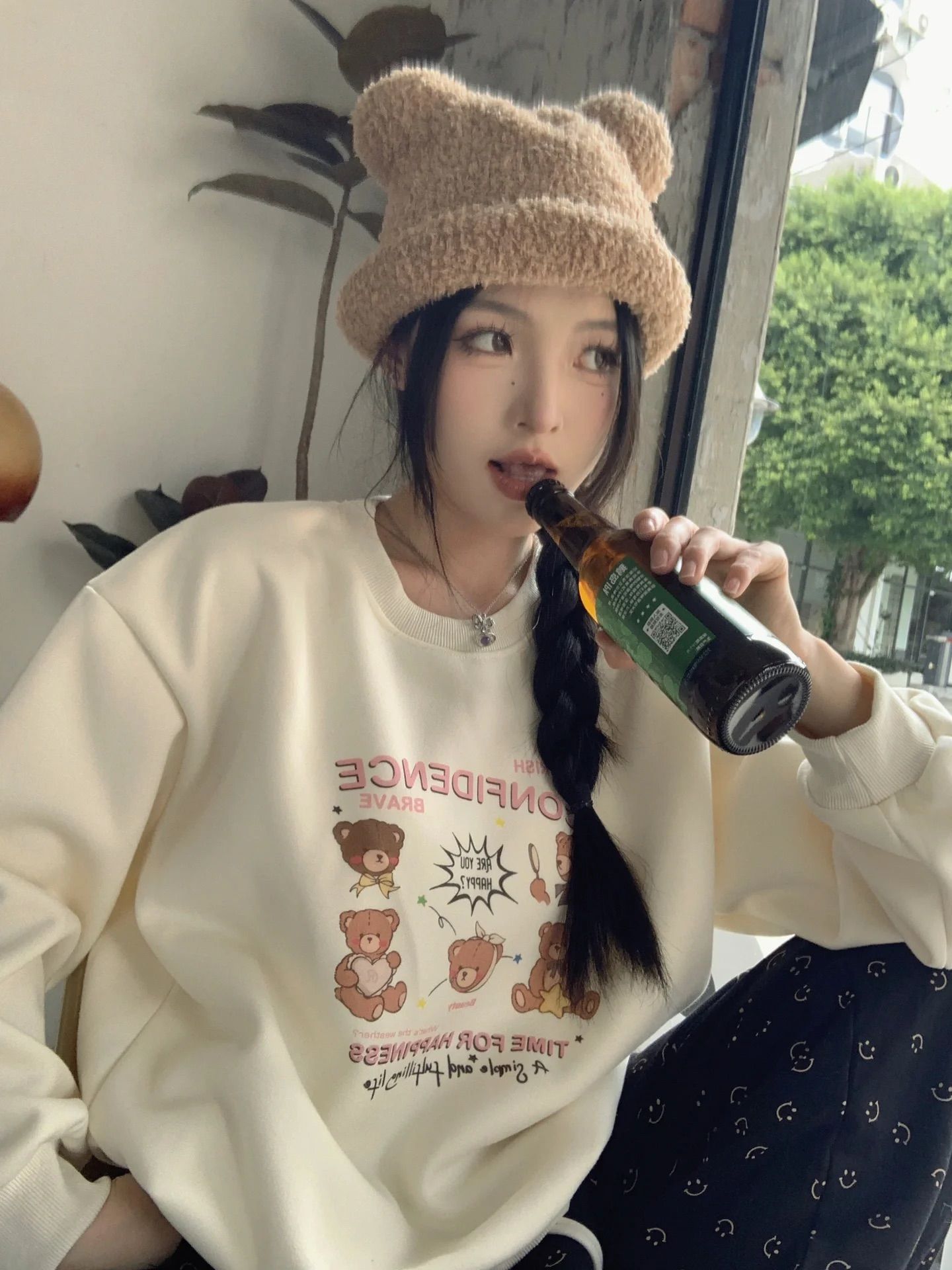 Anti-cotton Chinese cotton composite milk silk 300g/silver fox velvet 400g round neck sweatshirt for women