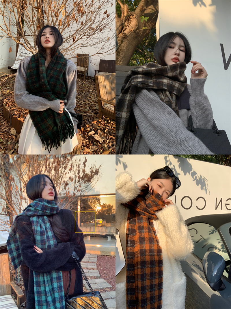 Real shot of 4 colors Korean ins autumn and winter atmosphere retro student long imitation cashmere warm scarf and scarf for women