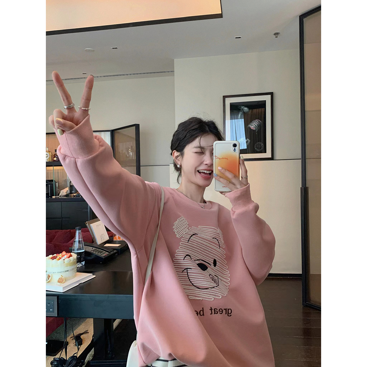 Anti-cotton Chinese cotton composite milk silk 300g/silver fox velvet 400g round neck sweatshirt for women