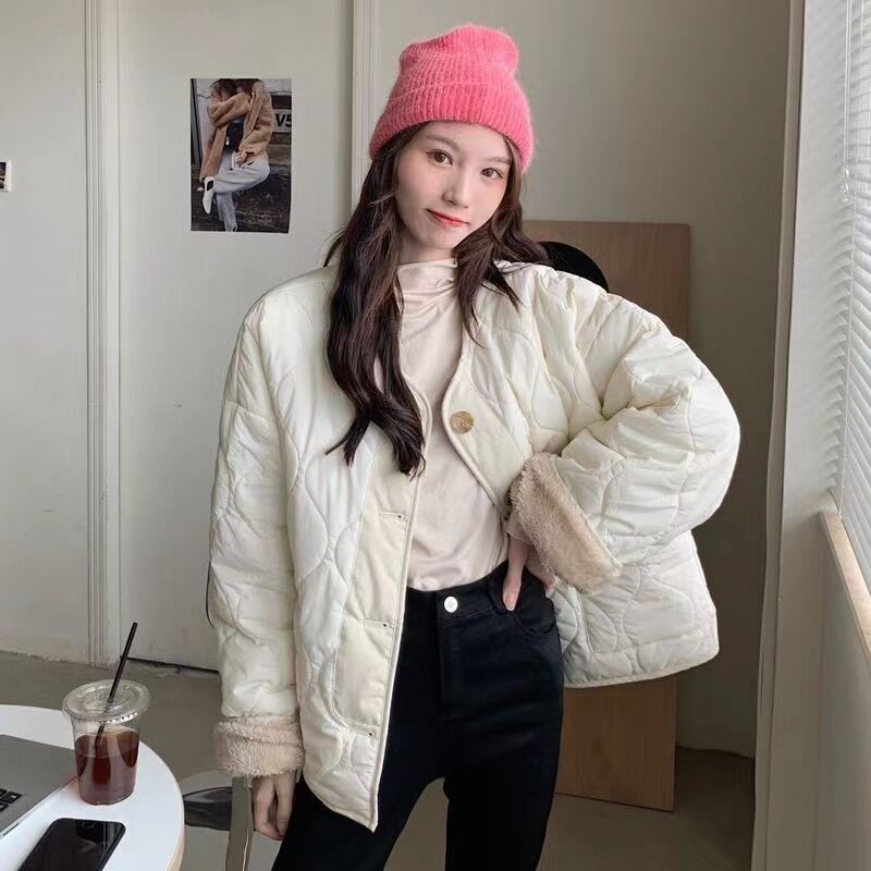 實拍~冬節加厚保暖休閒百搭拼接羊羔毛正反兩穿棉服外套
