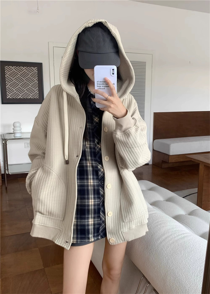原版480克夾華夫格開衫華夫格衛衣女秋季小眾長袖外套上衣