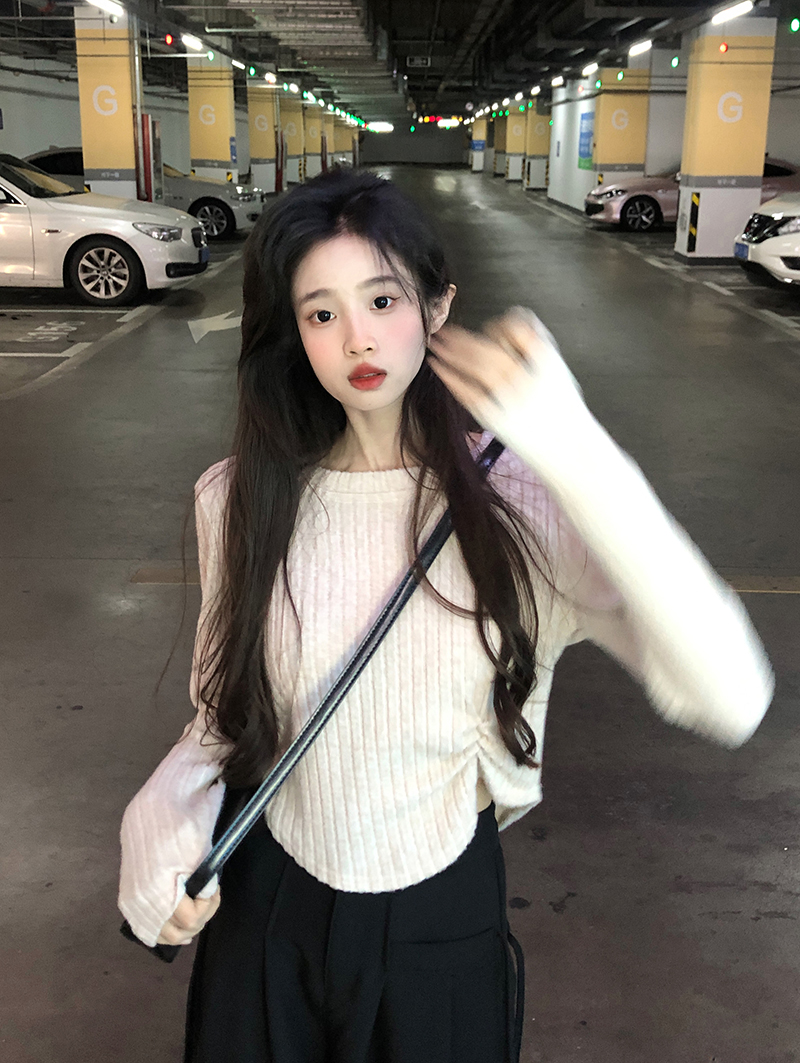 Actual shot ~ early autumn new style small lapel slim fit pure lust style long-sleeved T-shirt