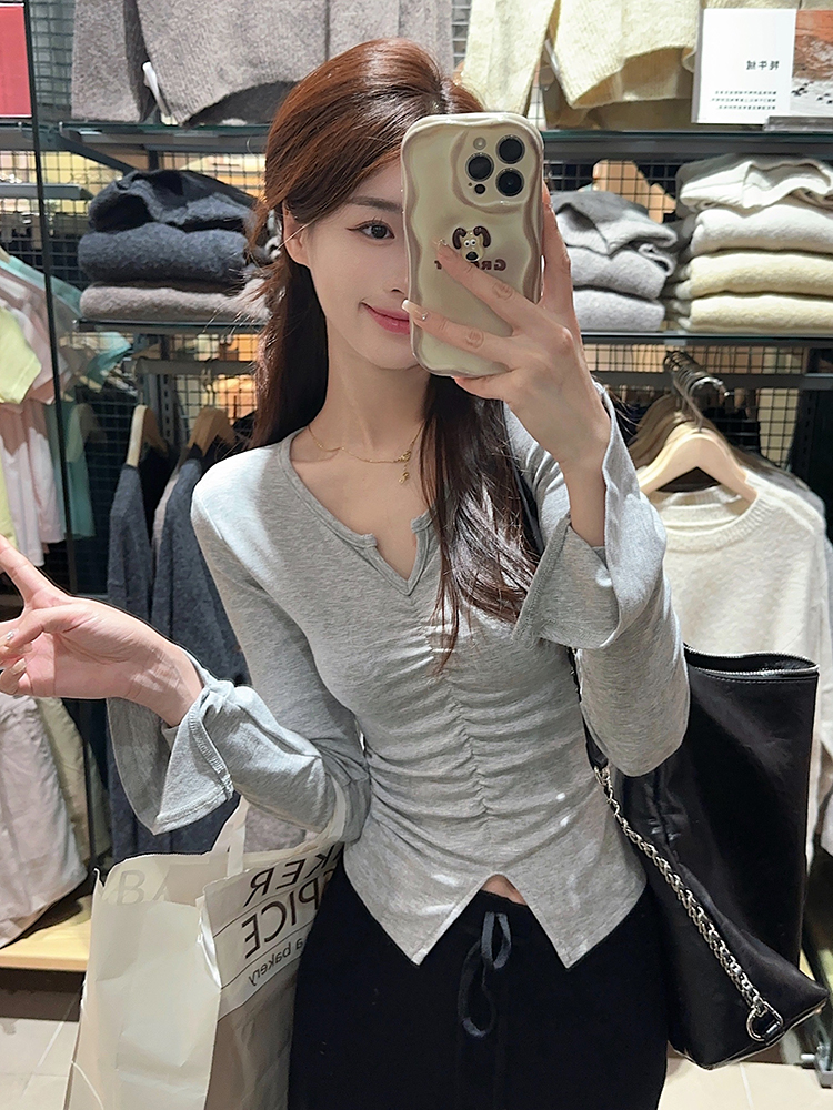 Actual shot~Design niche slim-fitting pure lust style long-sleeved T-shirt
