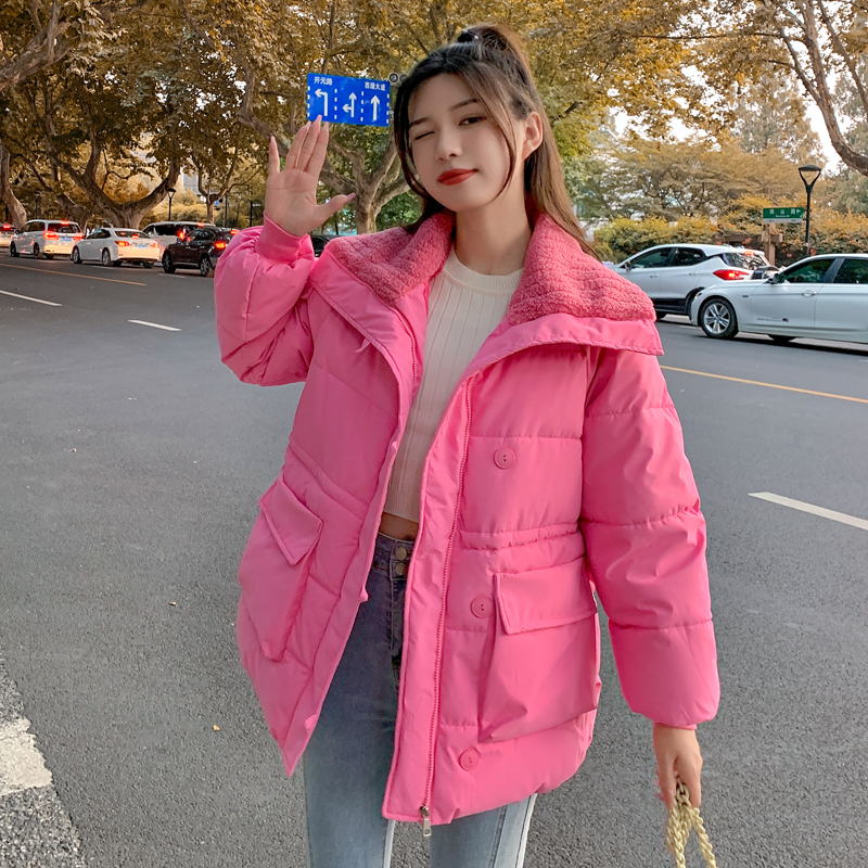 Actual shot of 2023 European new style loose casual mid-length down jacket warm large pocket waist coat for women