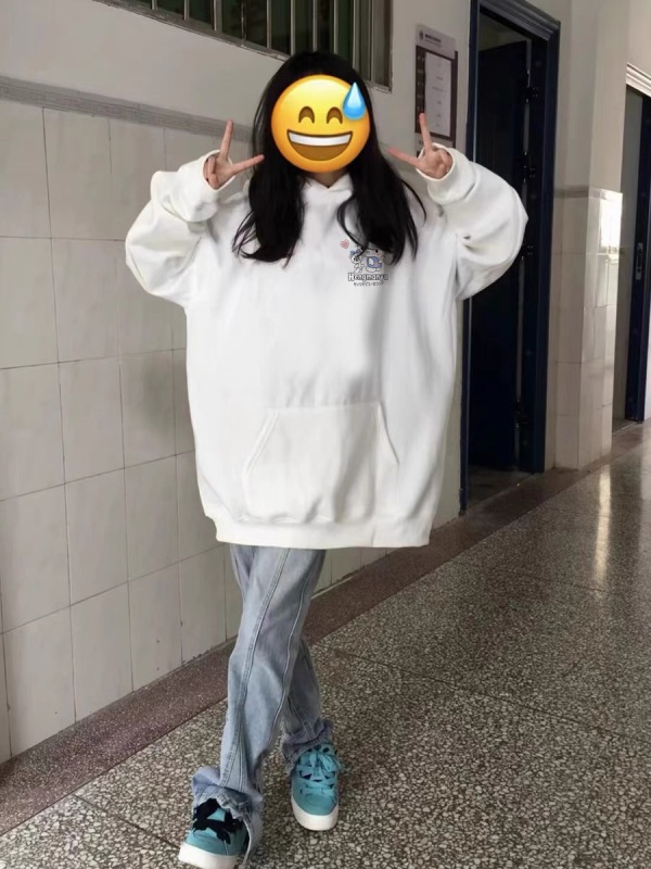 Trendy brand white hooded sweatshirt for women 2023 new autumn and winter sweet velvet thickened Korean style loose top