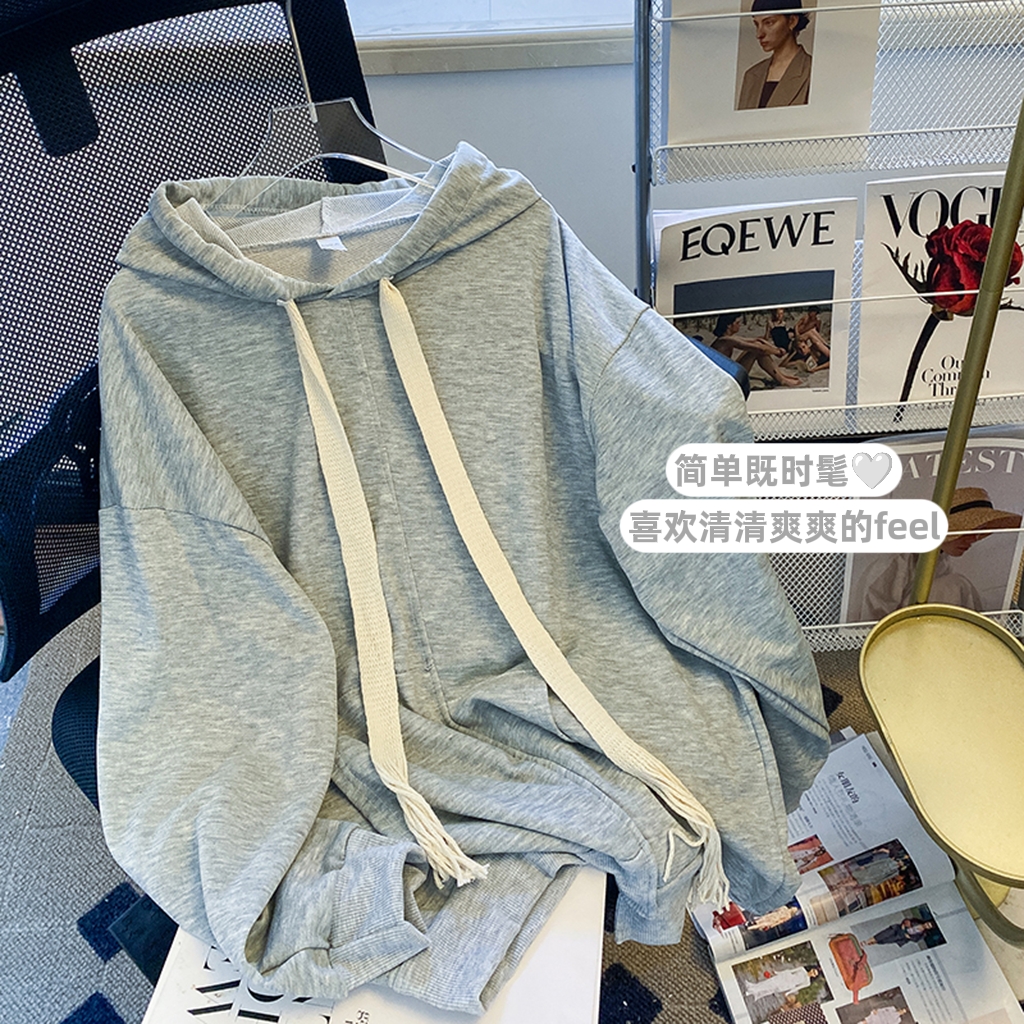 Actual shot of new fashion student wear, big fish scale, autumn drawstring hooded sweatshirt for women, thin style, loose design