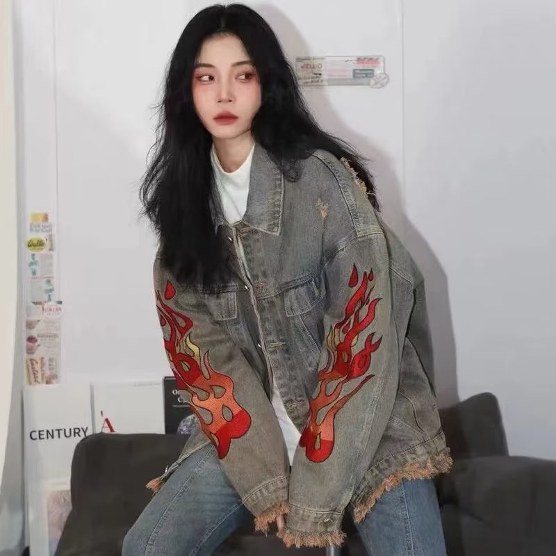 美式復古小眾設計感早春情侶裝牛仔外套女2023年春秋寬鬆上衣ins