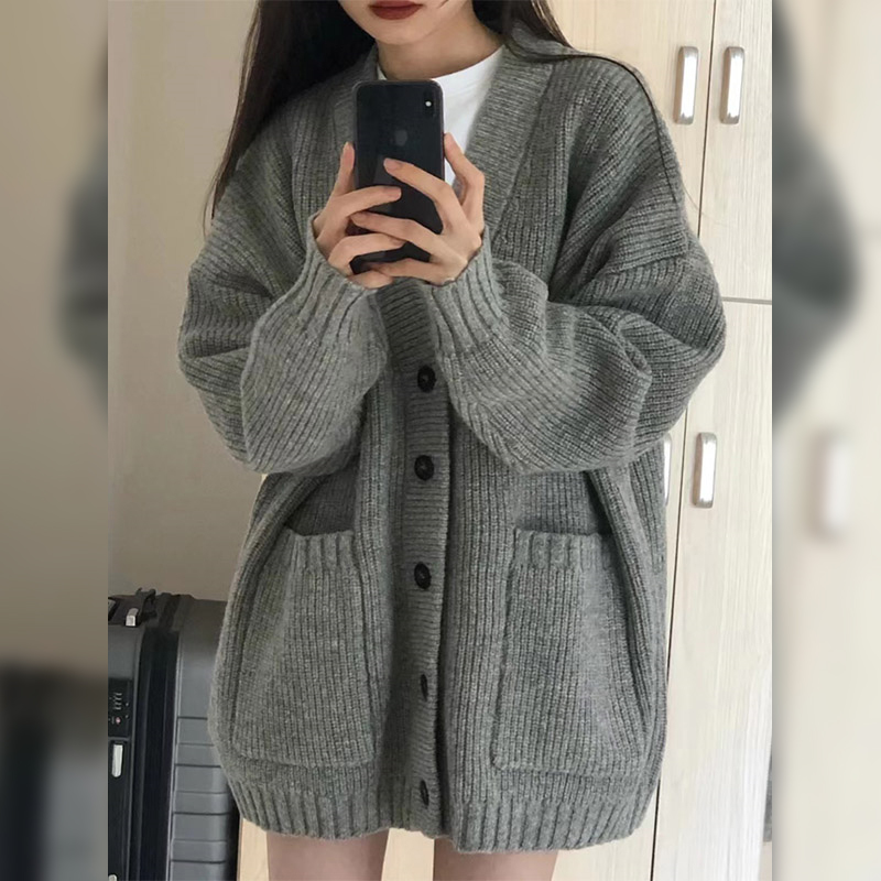 Autumn and winter new plus size women's clothing large plate cardigan sweater knitted casual jacket top French outer wear v-neck