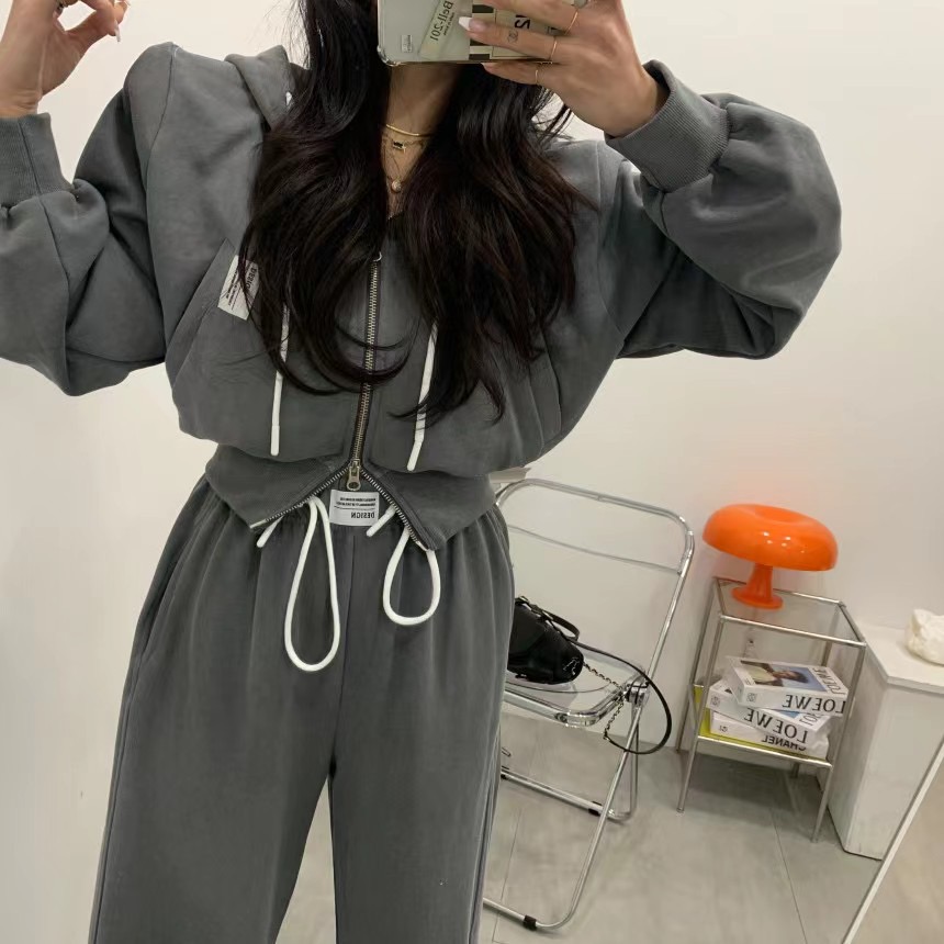 South Korea 2023 Early Autumn Hooded Jacket + Casual Pants Set
