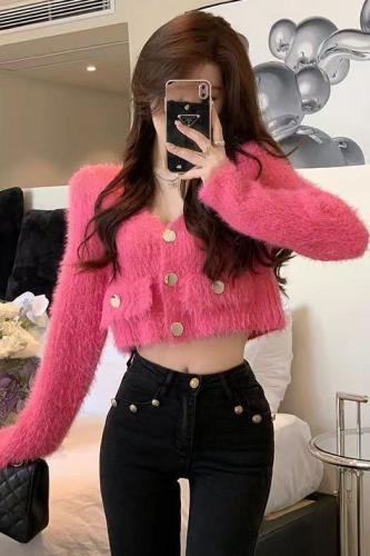 Xiaoxiangfeng Knitted Cardigan Pure Desire Autumn and Winter New Sweater Coat Women's Winter Short Imitation Mink Velvet Top