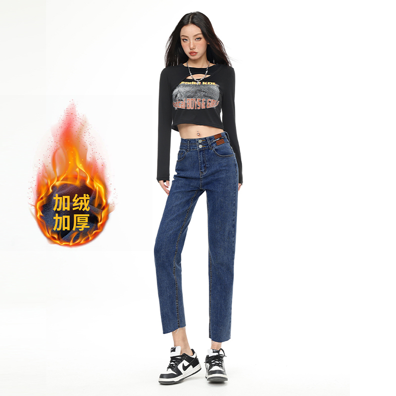 實拍2023秋季新款修身直筒顯瘦百搭高腰小個子煙管牛仔褲女