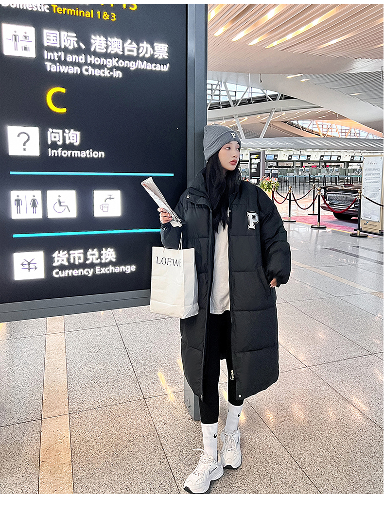 oversize bread coat, down cotton coat, women's winter coat, mid-length thick cotton coat, 2023 new trend
