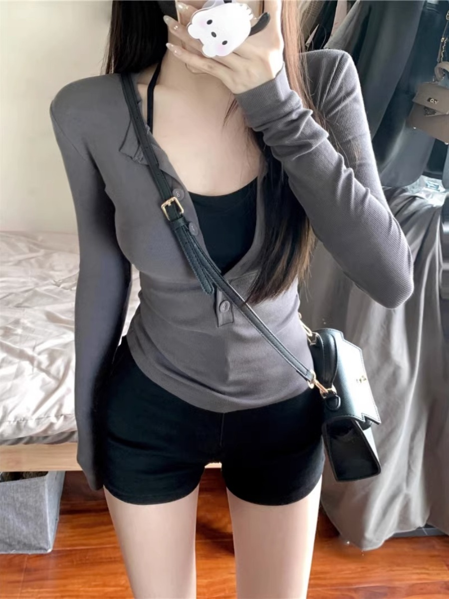 Korean style pure desire design slimming long-sleeved T-shirt