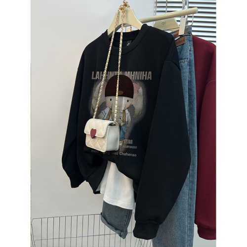 Chinese cotton composite silver fox velvet new autumn and winter loose round neck sweatshirt for women