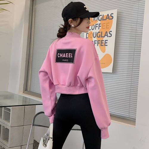 Pink short sweatshirt jacket for women 2023 spring and autumn new style casual and versatile long-sleeved baseball uniform for small hot girls