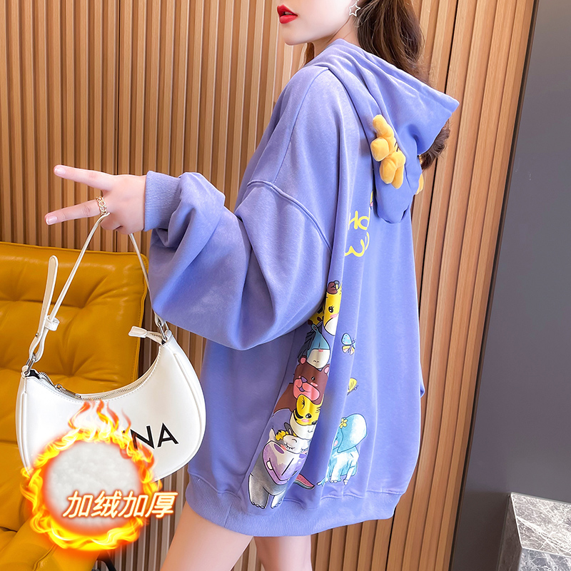 First real shot of composite velvet 320g autumn and winter Korean style hooded loose velvet sweatshirt for women
