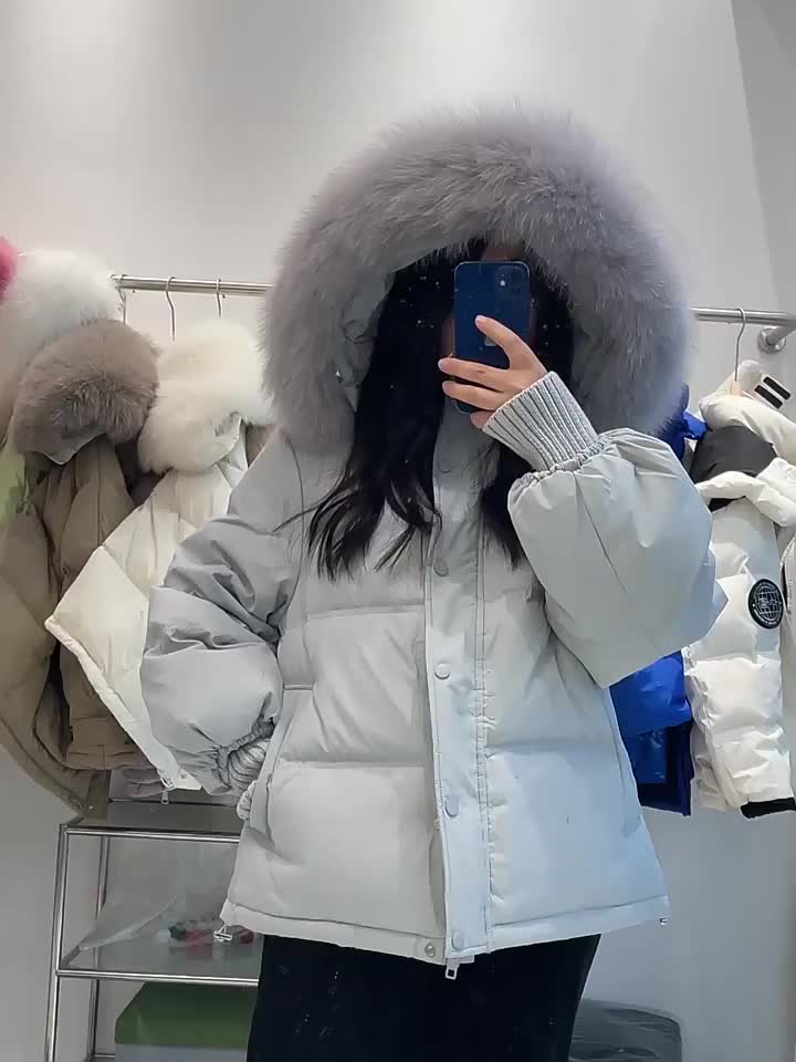 Korean version 2023 winter Korean version hooded lady style solid color casual large fur collar down cotton coat for women