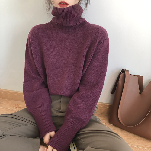 Turtleneck sweater women's pullover loose long-sleeved lazy style short top autumn and winter new Korean style versatile sweater for women