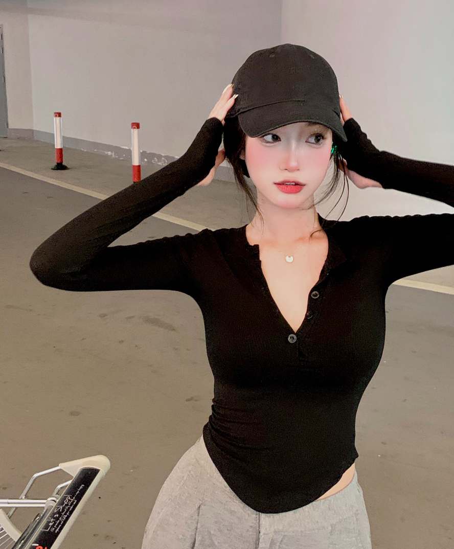 40-count modal 260g rayon T-shirt women's tight-fitting irregular v-neck long-sleeved 2023 autumn new top