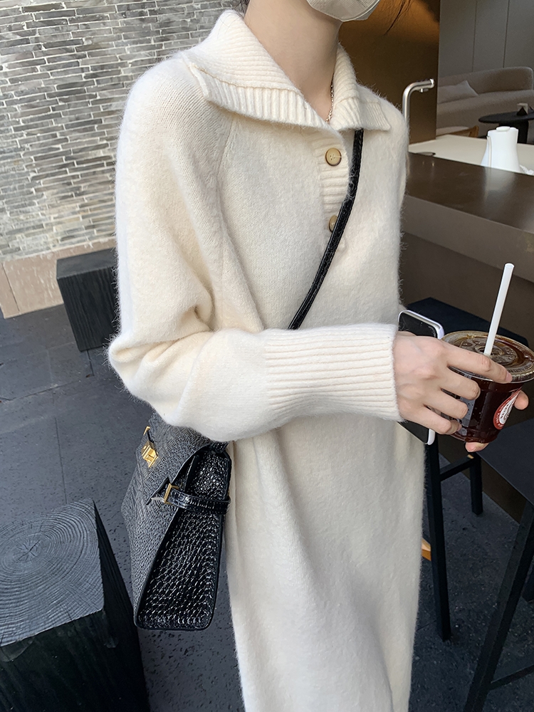 JHXC French knitted dress women's new autumn and winter loose long knee-length sweater dress with coat