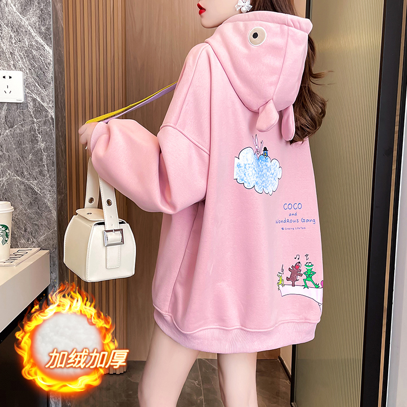 First real shot of pure cotton Chinese cotton composite silver fox velvet | back collar | Korean style hooded sweatshirt for women