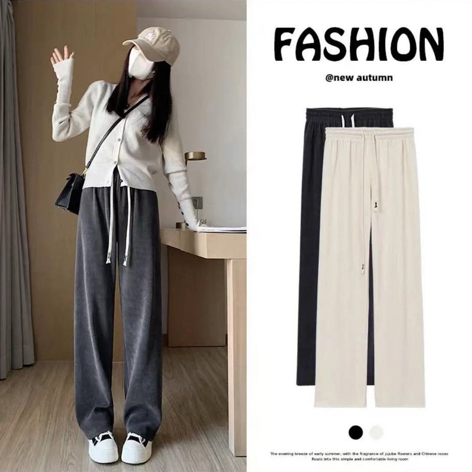 Beibei thickened trousers for women in autumn and winter with wide legs and drapey ins trendy and versatile women's new loose straight casual pants