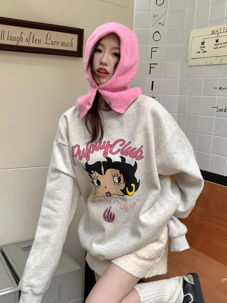 2023年新款時尚學生裝 秋裝薄款衛衣女大碼 後包領 拉肩線 M-XXXL