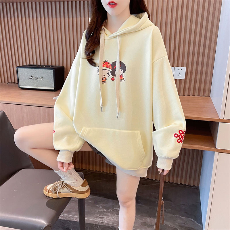 Real shot pure cotton replica super Chinese style embroidered red hooded sweatshirt for women 2023 new autumn and winter loose national trend