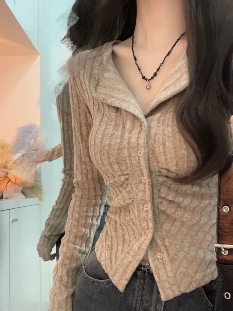 Hot girl suede design short top women's right shoulder slim bm style outer wear long-sleeved T-shirt shirt slim fit niche